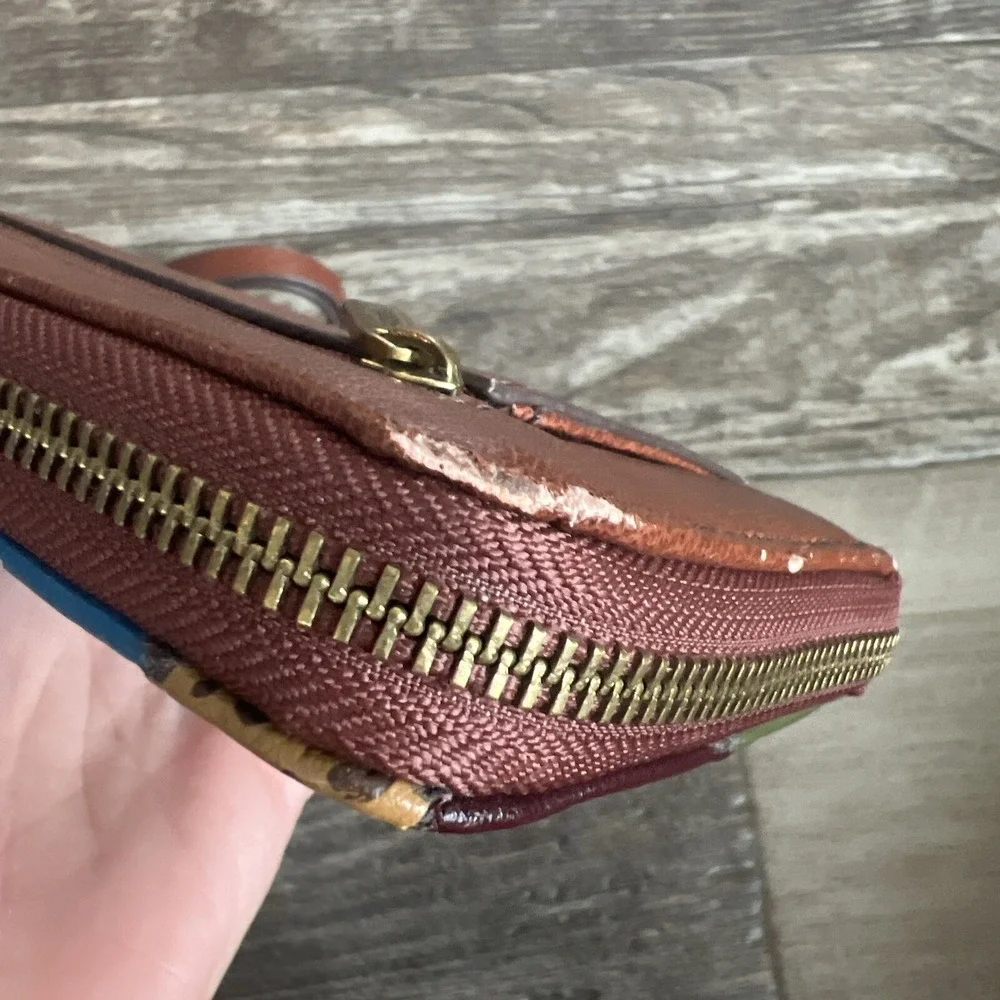 Fossil Jori  Zip Clutch‎ Wristlet Wallet Light Patchwork Brown $98 Msrp